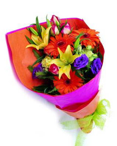 Bouquet of carnations, gerberas & greens