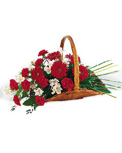 Basket of red & white flowers