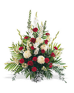 Arrangement of white & red roses