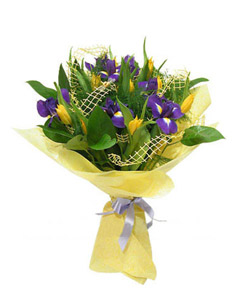 Iris & Yellow Tulip Bouquet