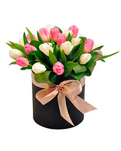 Arrangement Tulips in a Round Box