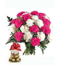 Bouquet of multicolor carnations & Ferrero Rocher