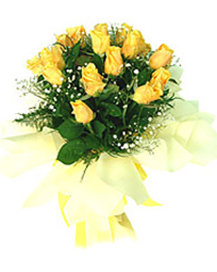 Dozen yellow roses wrapped