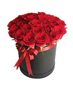 Roses in a Round Black Box