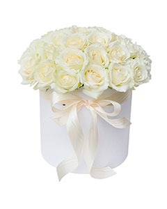 White Roses in a Round White Box