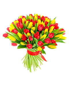 Bouquet of red and yellow tulips