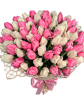 Bouquet  white and pink tulips